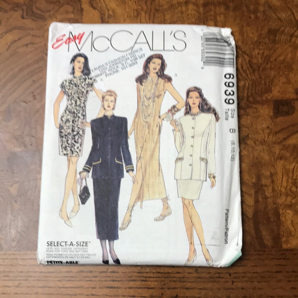 90's UNCUT McCall's 6939 Dress Jacket,Skirt Pattern with Variations Sz 8-10-12